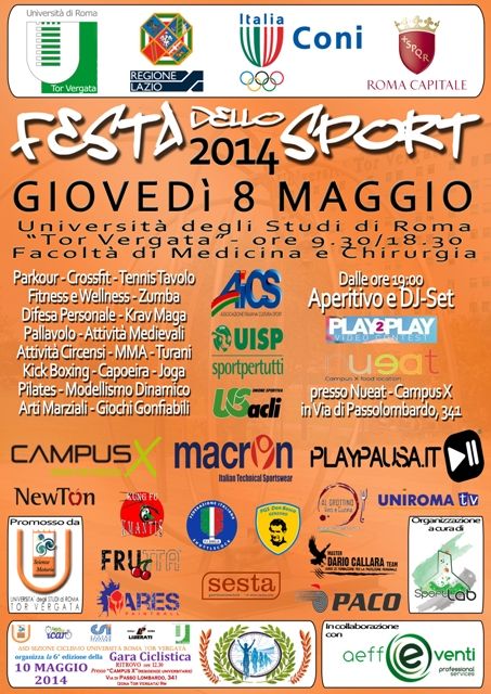 Al via l’8 maggio la VI edizione della Festa dello Sport a Tor Vergata