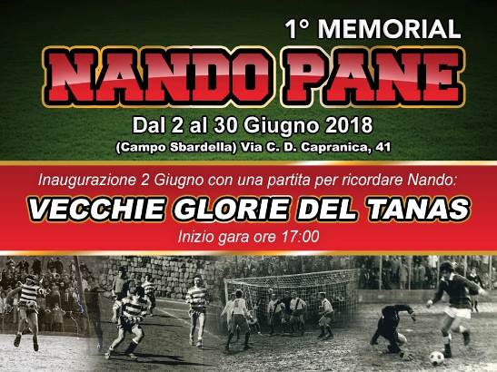“Memorial Nando Pane”, sabato l’apertura della prima edizione allo Sbardella di Primavalle