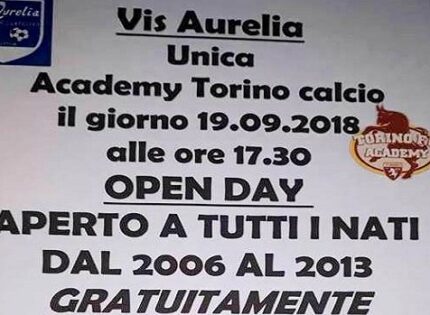 Vis Aurelia, mercoledì 19 settembre l’Open Day della Scuola Calcio Academy Torino