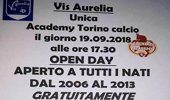 Vis Aurelia, mercoledì 19 settembre l’Open Day della Scuola Calcio Academy Torino