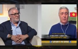 Le domande del Patron del Pomezia Calcio Alessio Bizzaglia a Sibilia nel corso di SPORT IN Oro