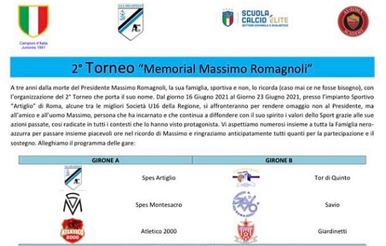 Parte domani il 2° Torneo Massimo Romagnoli organizzato dallo Spes Artiglio, la Finale in programma il 23 giugno