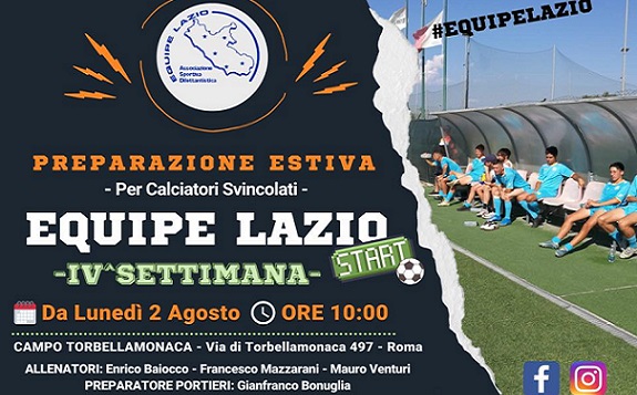 Quarta settimana di allenamenti per l’Equipe Lazio. Domani a Tagliacozzo amichevole contro la Tivoli