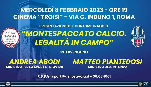 Montespaccato, mercoledì 8 febbraio appuntamento con ospiti di prestigio per la prima di “Legalità in campo”