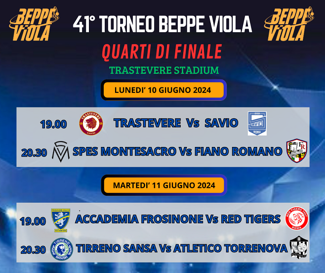 41° Torneo Beppe Viola, gli accoppiamenti dei Quarti di Finale in programma lunedì 10 e martedì 11 al Trastevere Stadium