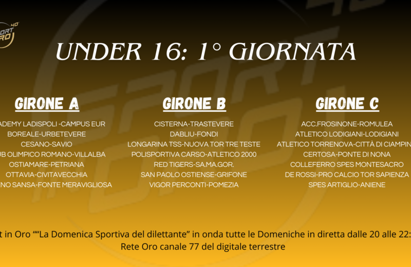 Under 16: tutti gli scontri della prima giornata di campionato