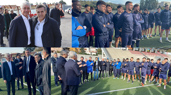 Il Ministro dello Sport Andrea Abodi in visita al rinnovato Stadio Comunale del Guidonia Montecelio grazie agli sforzi dell’ Amministrazione Comunale e famiglia Fusano