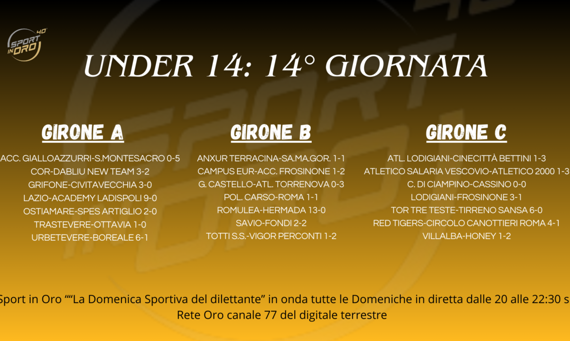 Under 14, il resoconto della quattordicesima giornata di campionato