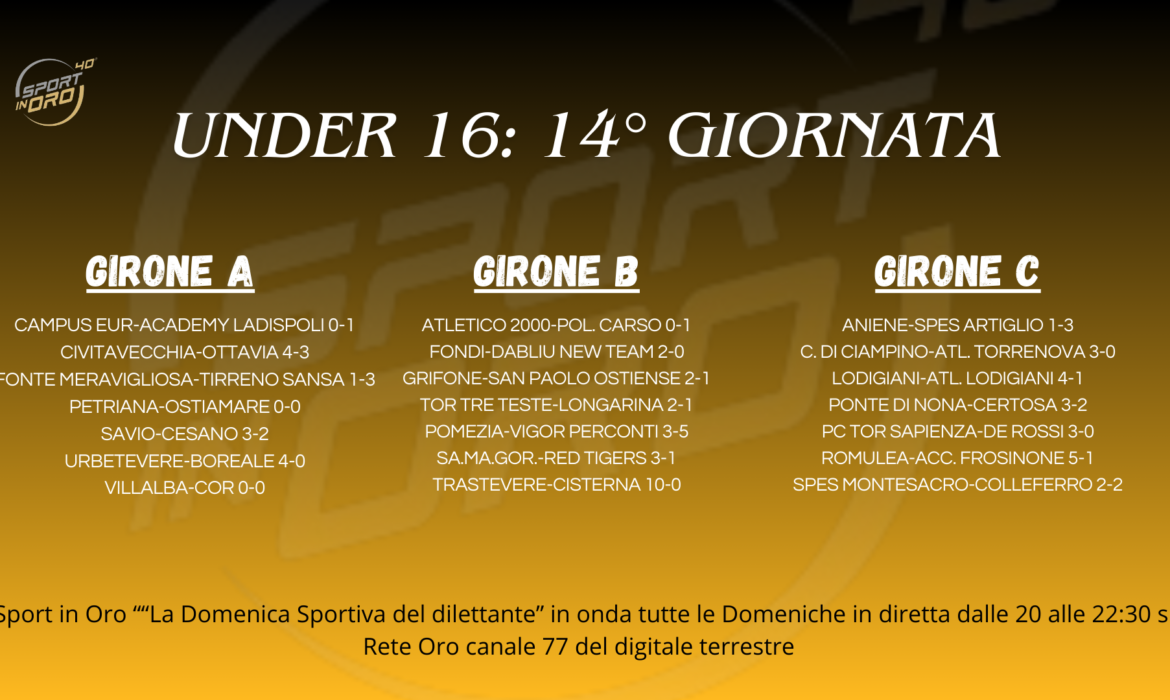 Under 16, il resoconto della quattordicesima giornata di campionato