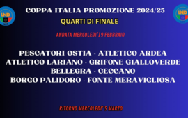 Coppa Italia di Promozione, stabilito tramite sorteggio chi giocherà in casa l’andata dei Quarti di Finale in programma mercoledì 19 febbraio