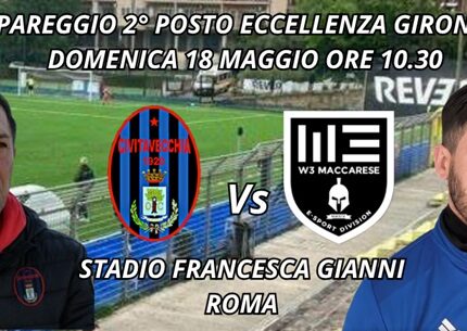 Lo spareggio per il 2° posto Civitavecchia – W3 Maccarese domenica 18 maggio al Francesca Gianni di Roma alle 10.30